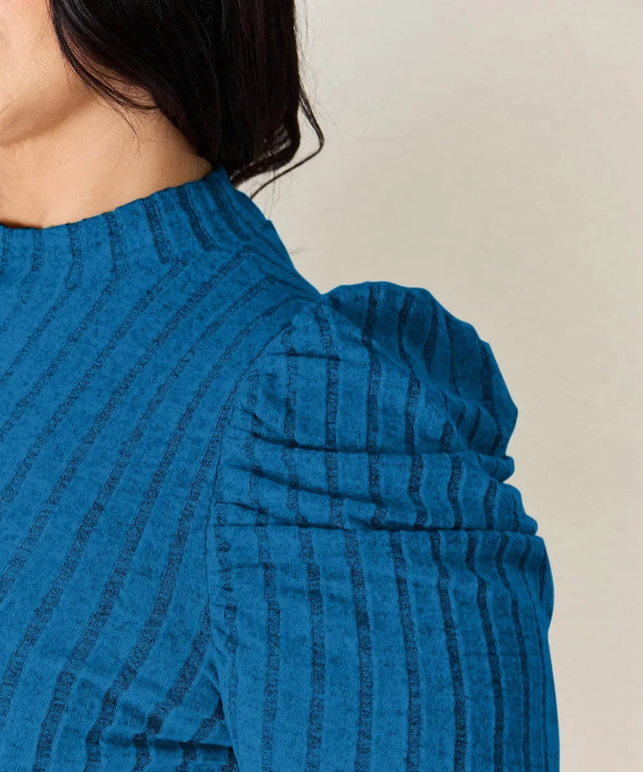 Basic Bae Full Size Ribbed Mock Neck Puff Sleeve T-Shirt