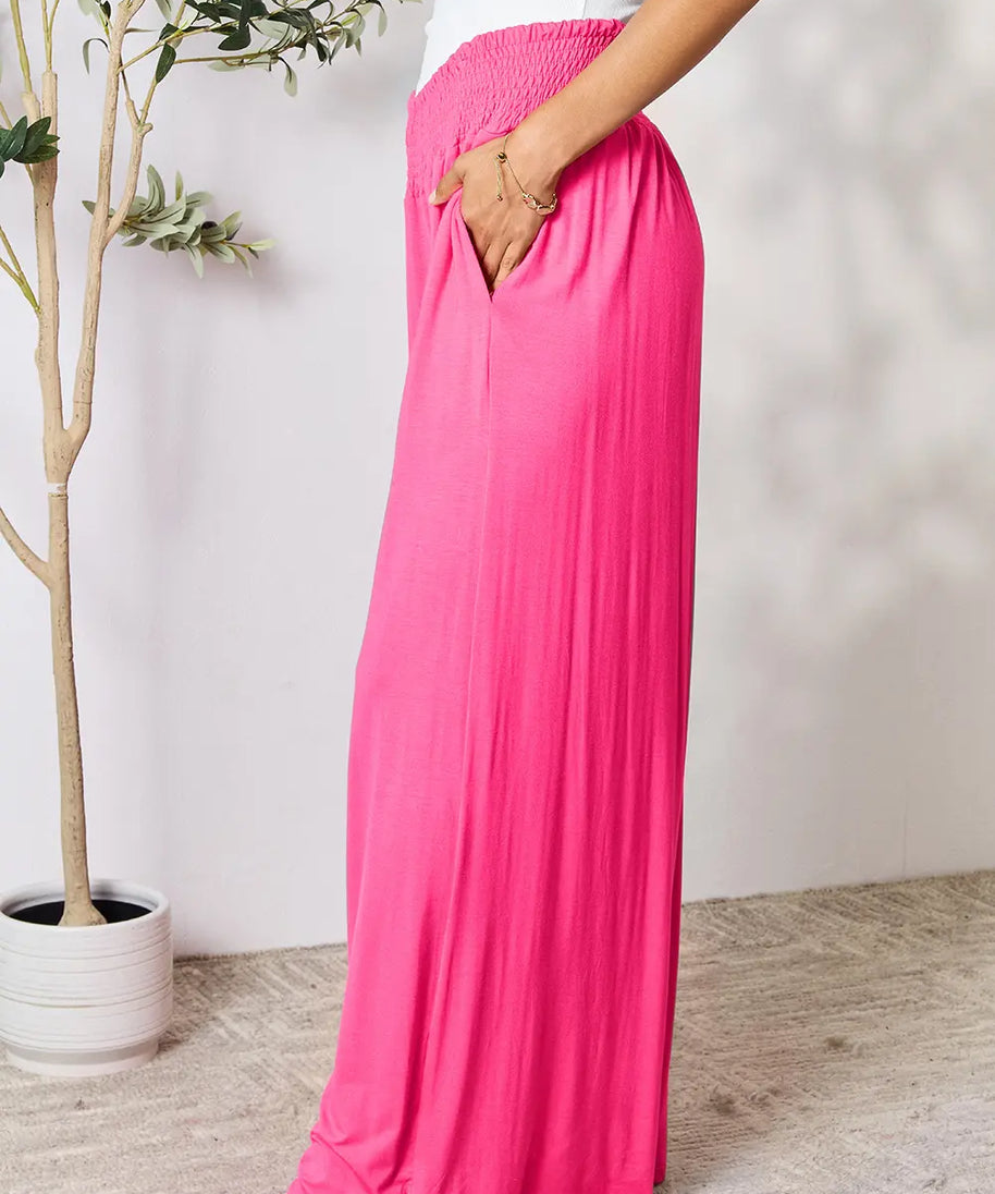 Basic Bae Full Size Smocked Wide Waistband Wide Leg Pants
