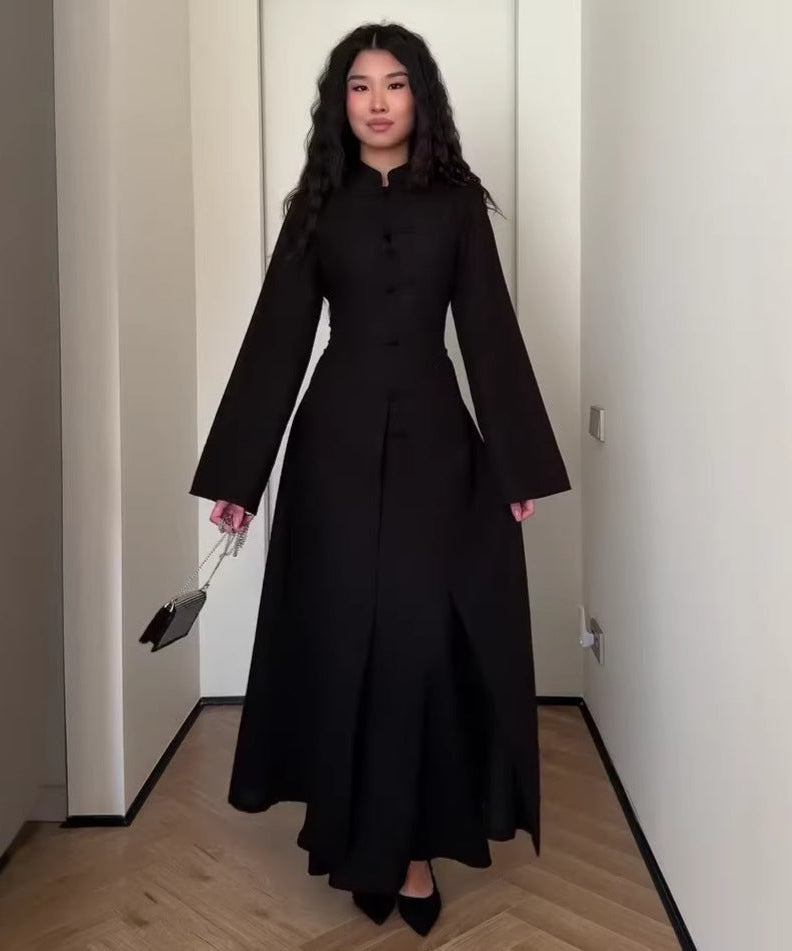 Chinese Frog Button Stand Collar Top & Wide-Leg Maxi Skirt Co-ord Set(MS483)