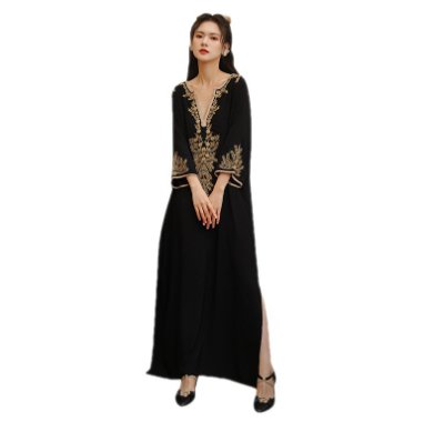 Embroidered Long Sleeve Belted Muslim Casual Skirt