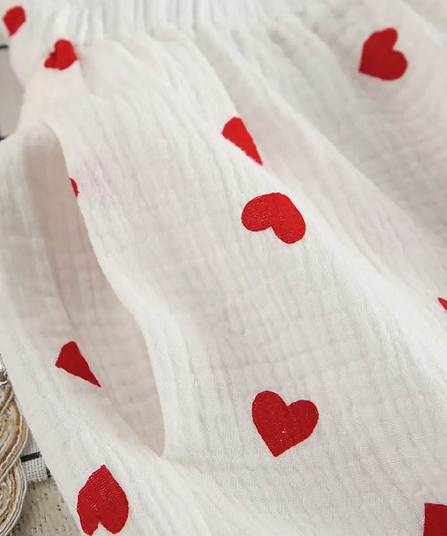 Basic Bae Heart Collared Neck Button Down Top and Shorts Set