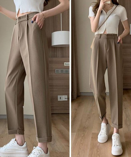 High-Waisted Gray Suit Trousers for Women (Autumn Style)