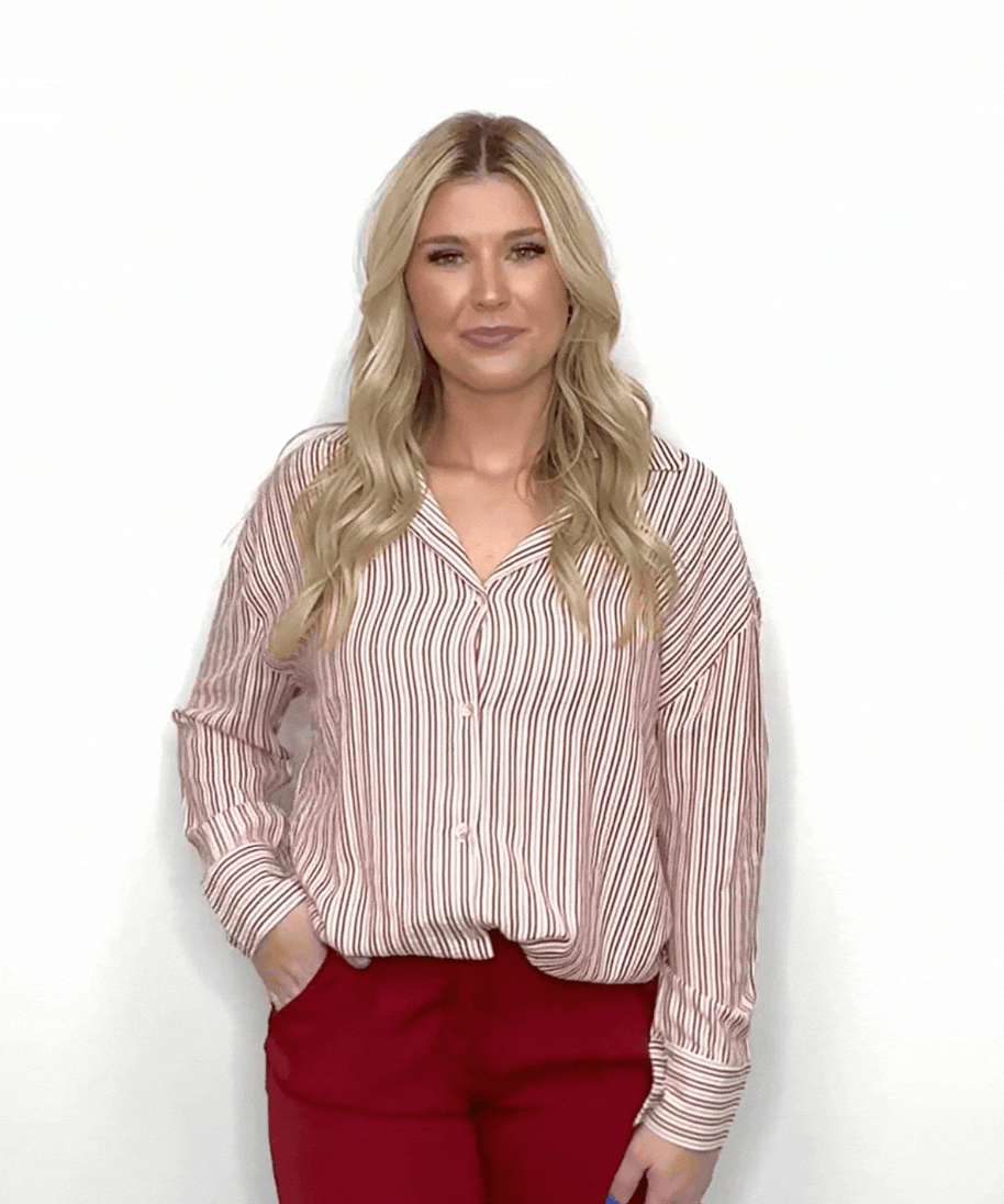 Kathryn Classic Button-Up, Red Stripes