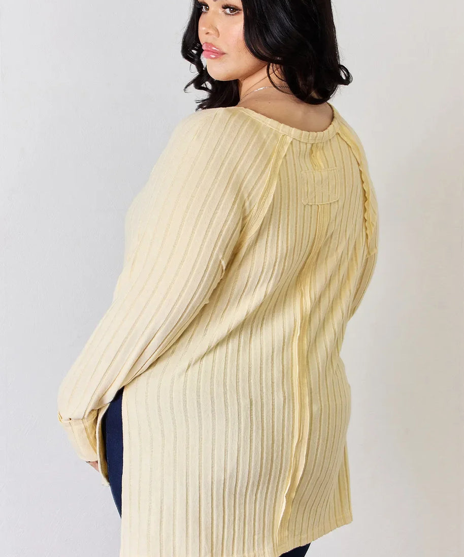 Basic Bae Full Size Ribbed Round Neck Slit T-Shirt
