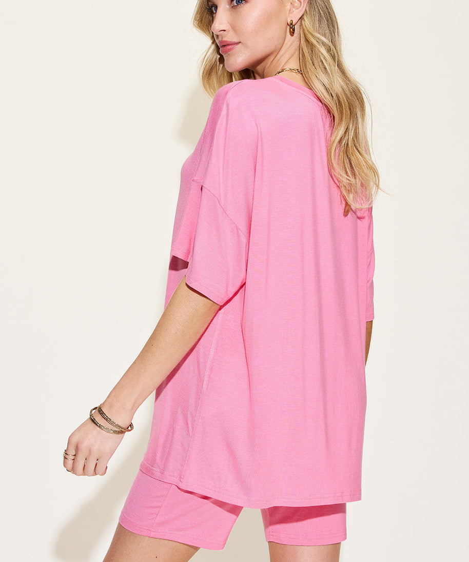 Basic Bae Full Size V-Neck Drop Shoulder T-Shirt and Shorts Set