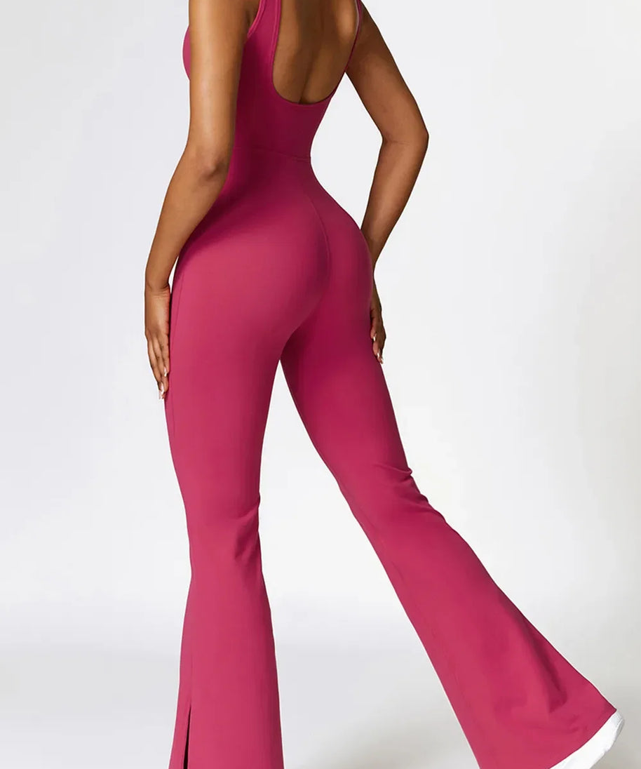Basic Bae Sleeveless Bootcut Slit Active Jumpsuit