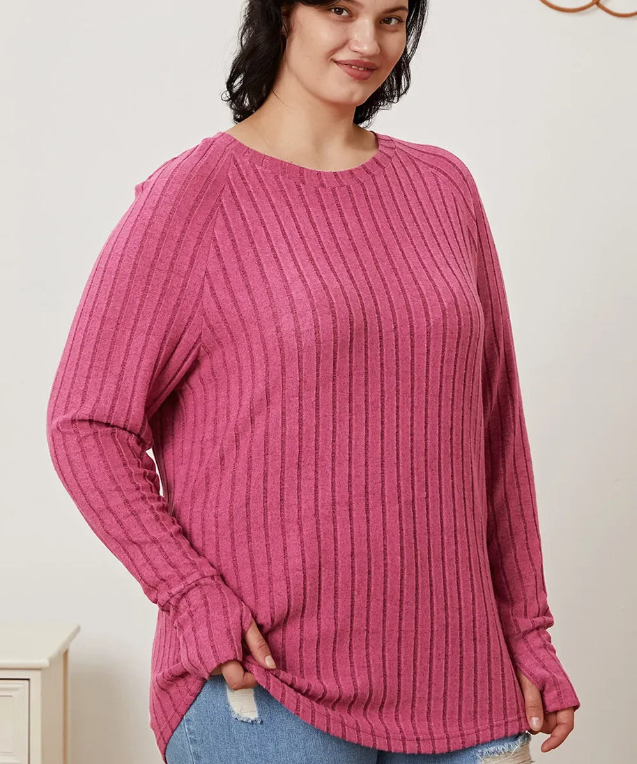 Basic Bae Full Size Ribbed Thumbhole Sleeve T-Shirt