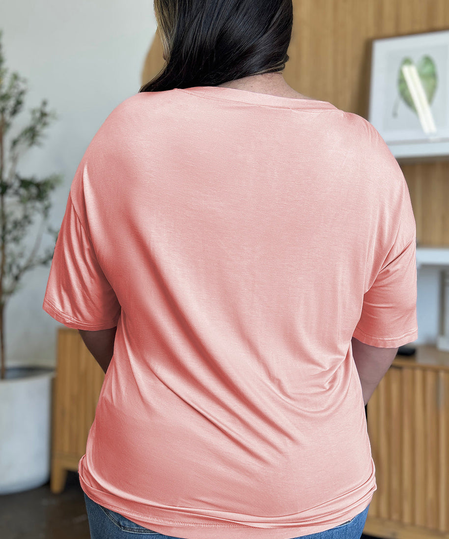 Basic Bae Full Size Bamboo V-Neck Drop Shoulder T-Shirt