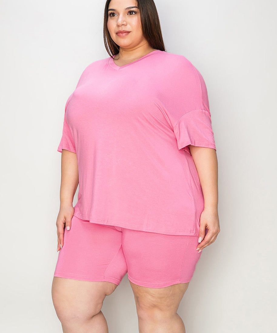Basic Bae Full Size V-Neck Drop Shoulder T-Shirt and Shorts Set