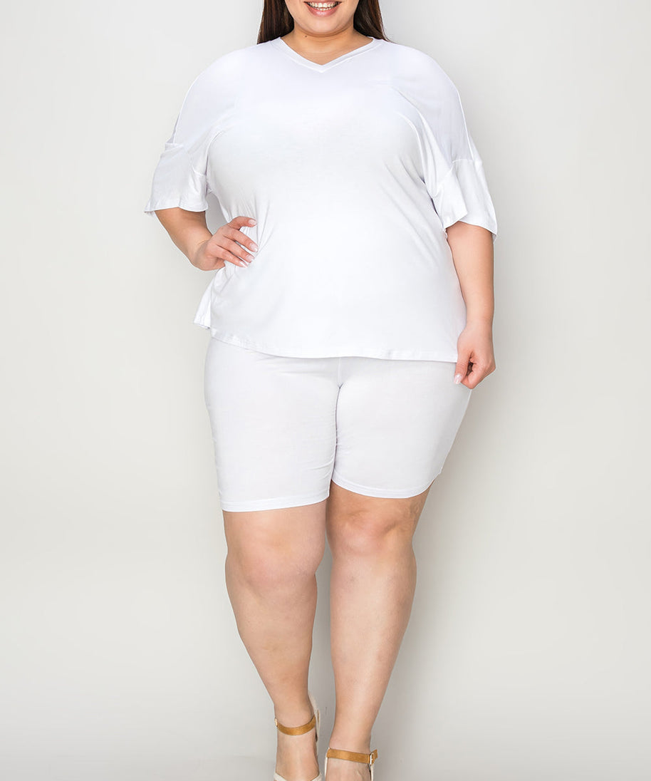 Basic Bae Bamboo Full Size  V-Neck Drop Shoulder T-Shirt and Shorts Set