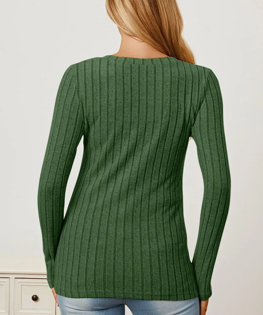 Basic Bae Full Size Ribbed V-Neck Long Sleeve T-Shirt