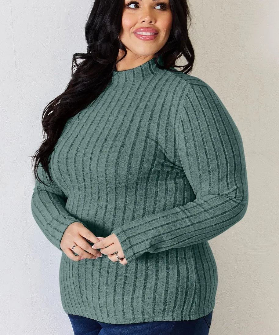 Basic Bae Full Size Ribbed Mock Neck Long Sleeve T-Shirt
