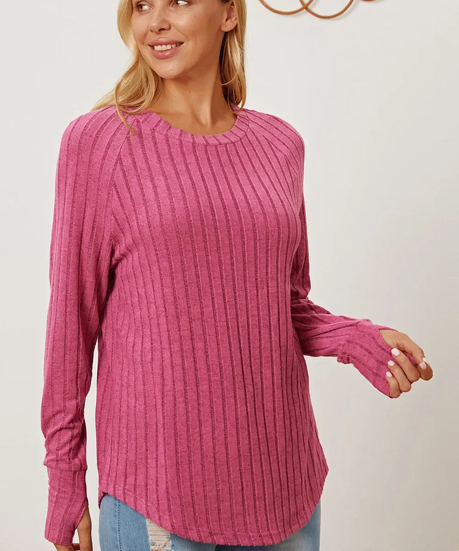 Basic Bae Full Size Ribbed Thumbhole Sleeve T-Shirt