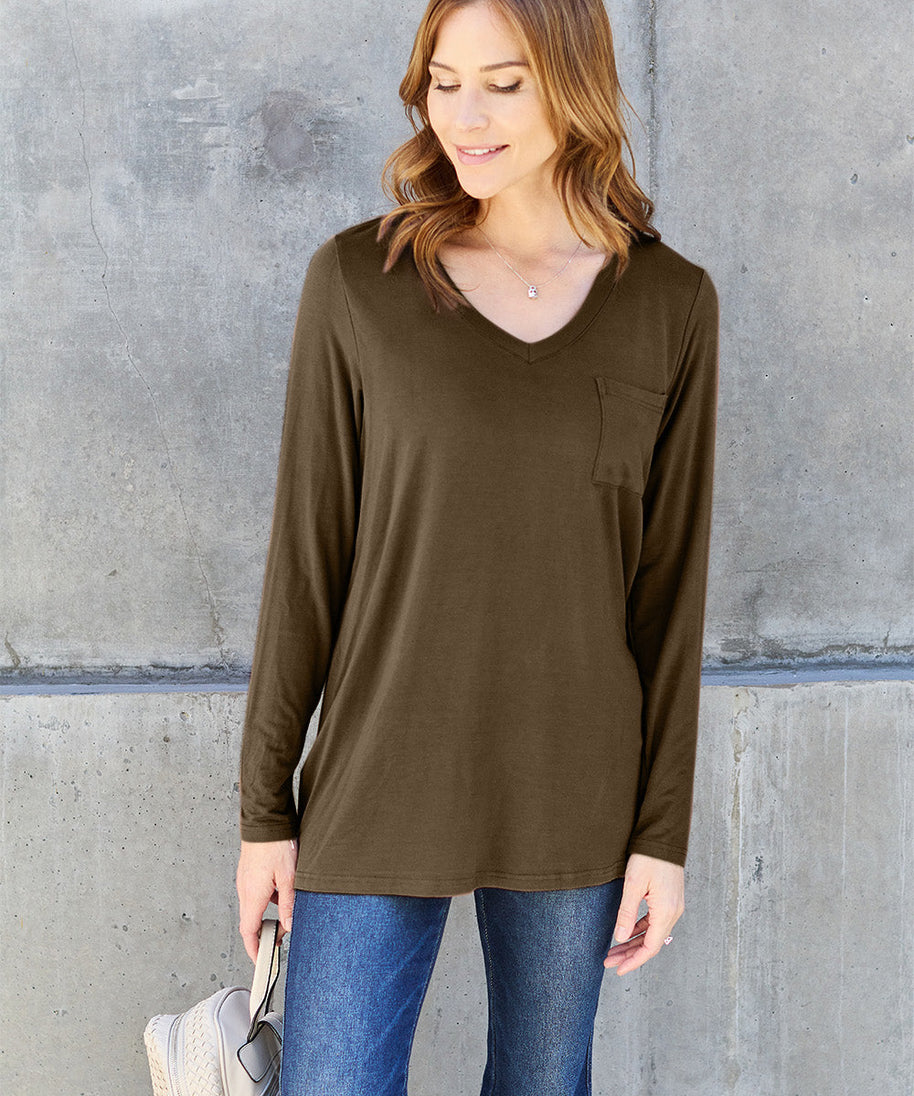 Basic Bae Full Size V-Neck Long Sleeve Top