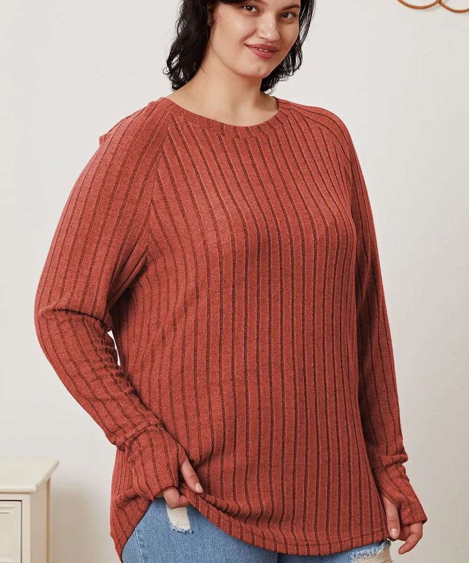 Basic Bae Full Size Ribbed Thumbhole Sleeve T-Shirt