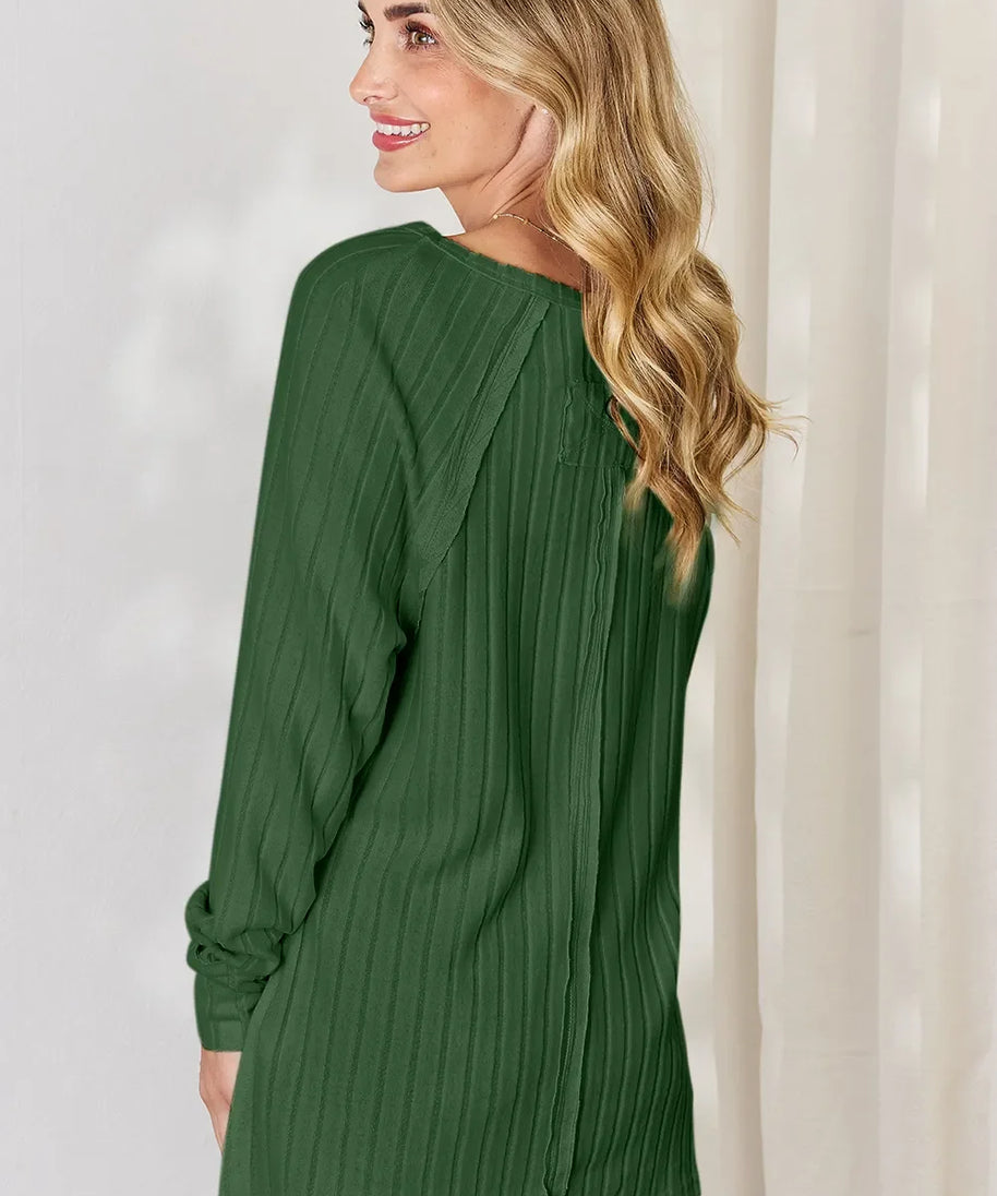 Basic Bae Full Size Ribbed Round Neck Slit T-Shirt