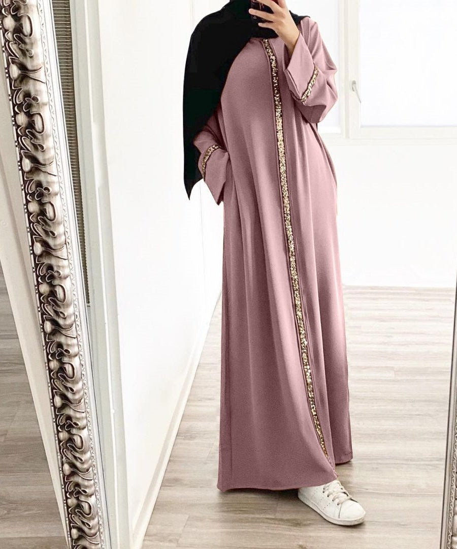 Muslim Women's Robe with Sequins and Trim Design
