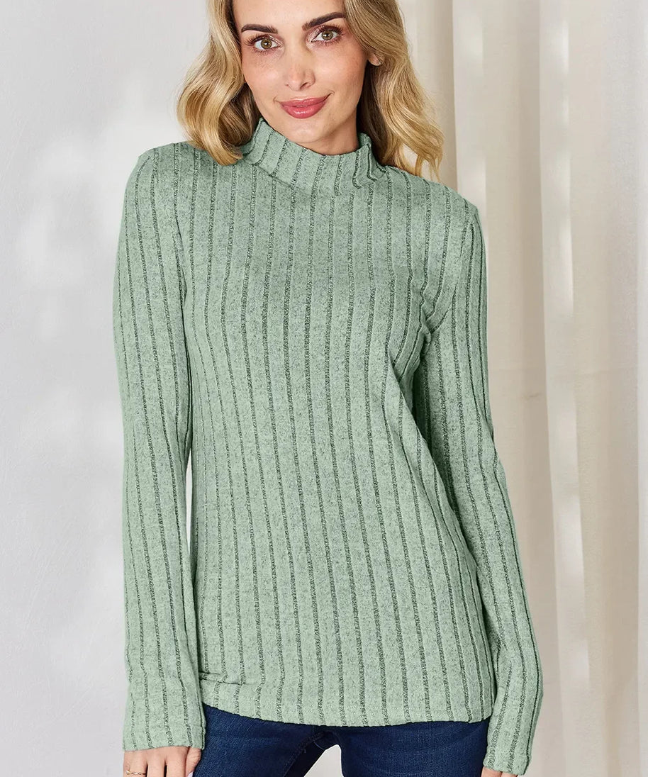 Basic Bae Full Size Ribbed Mock Neck Long Sleeve T-Shirt