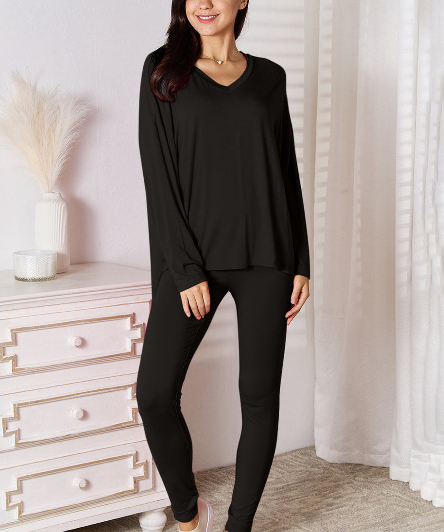 Basic Bae Full Size V-Neck Soft Rayon Long Sleeve Top and Pants Lounge Set