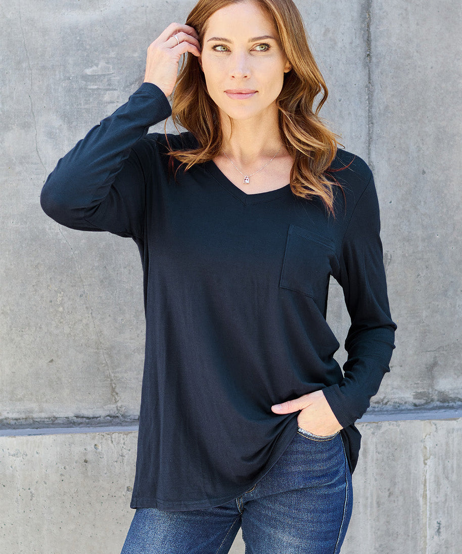 Basic Bae Full Size V-Neck Long Sleeve Top