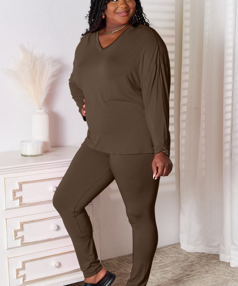 Basic Bae Bamboo Full Size V-Neck Long Sleeve Top and Pants Lounge Set