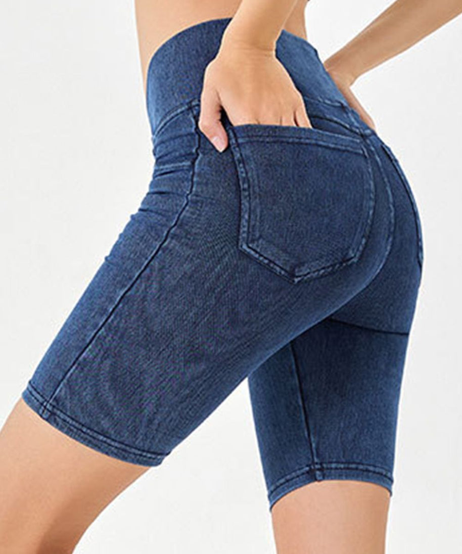 Basic Bae Asymmetrical Waist Denim Shorts with Pockets