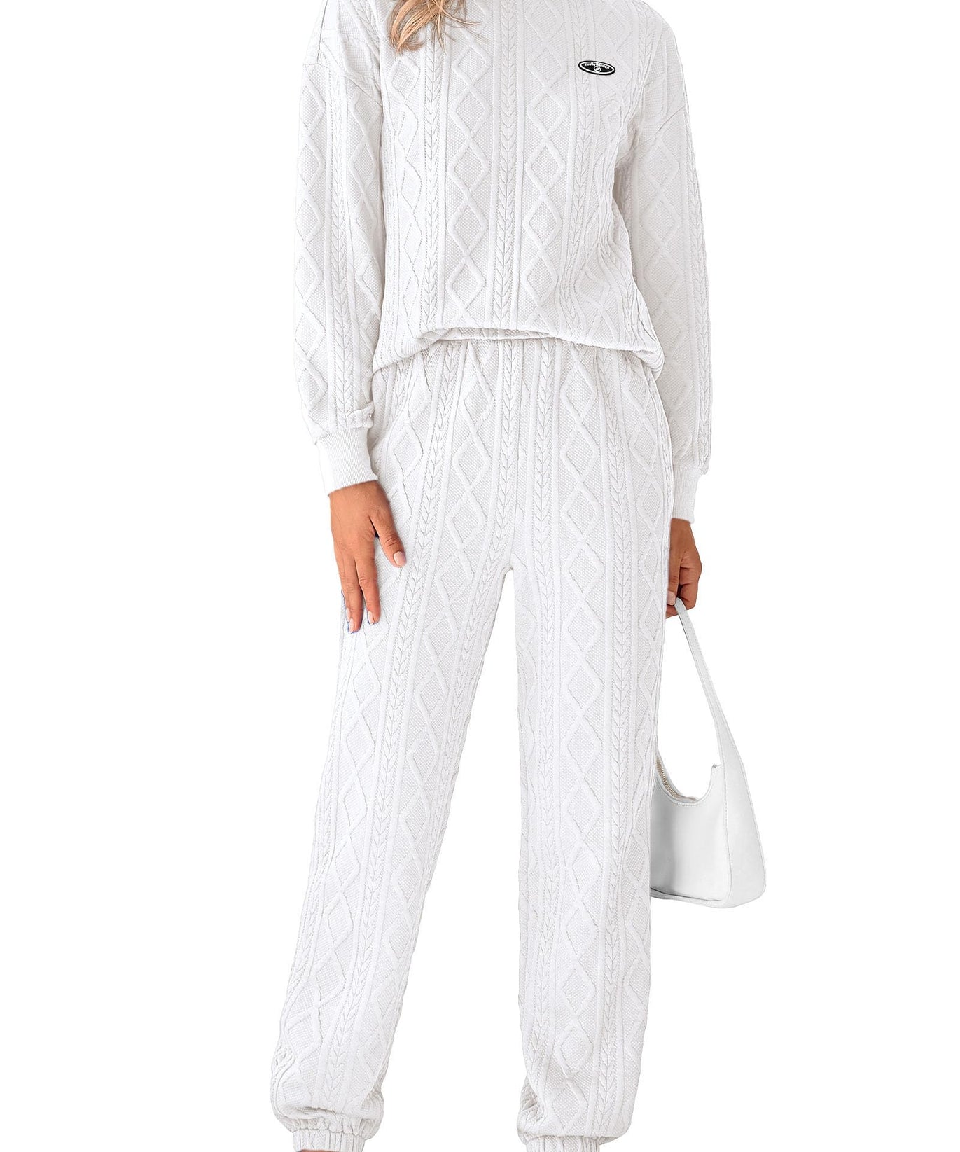 PRETTYGARDEN Lounge Sets For Women Fall 2024 Matching Sets Clothing 2 Piece Outfits Long Sleeve Tracksuit Textured Sets (WhiteX-Small)