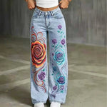 Women's Straight-Leg Denim Jeans – Mid-Rise Retro Street Fashion Full-Length Pants