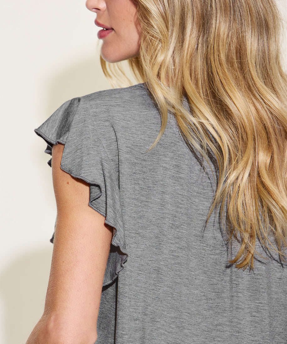 Basic Bae Full Size Bamboo Notched Ruffled Short Sleeve T-Shirt