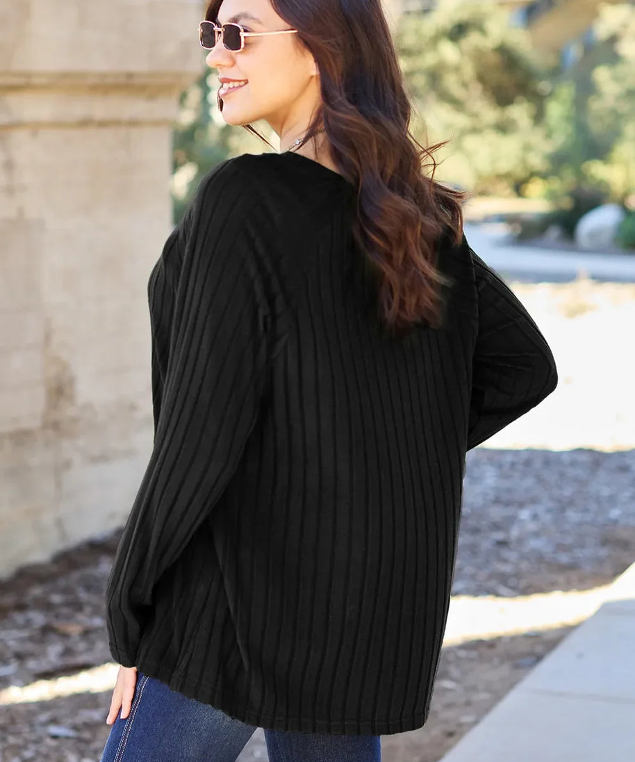 Basic Bae Full Size Ribbed Round Neck Long Sleeve Knit Top