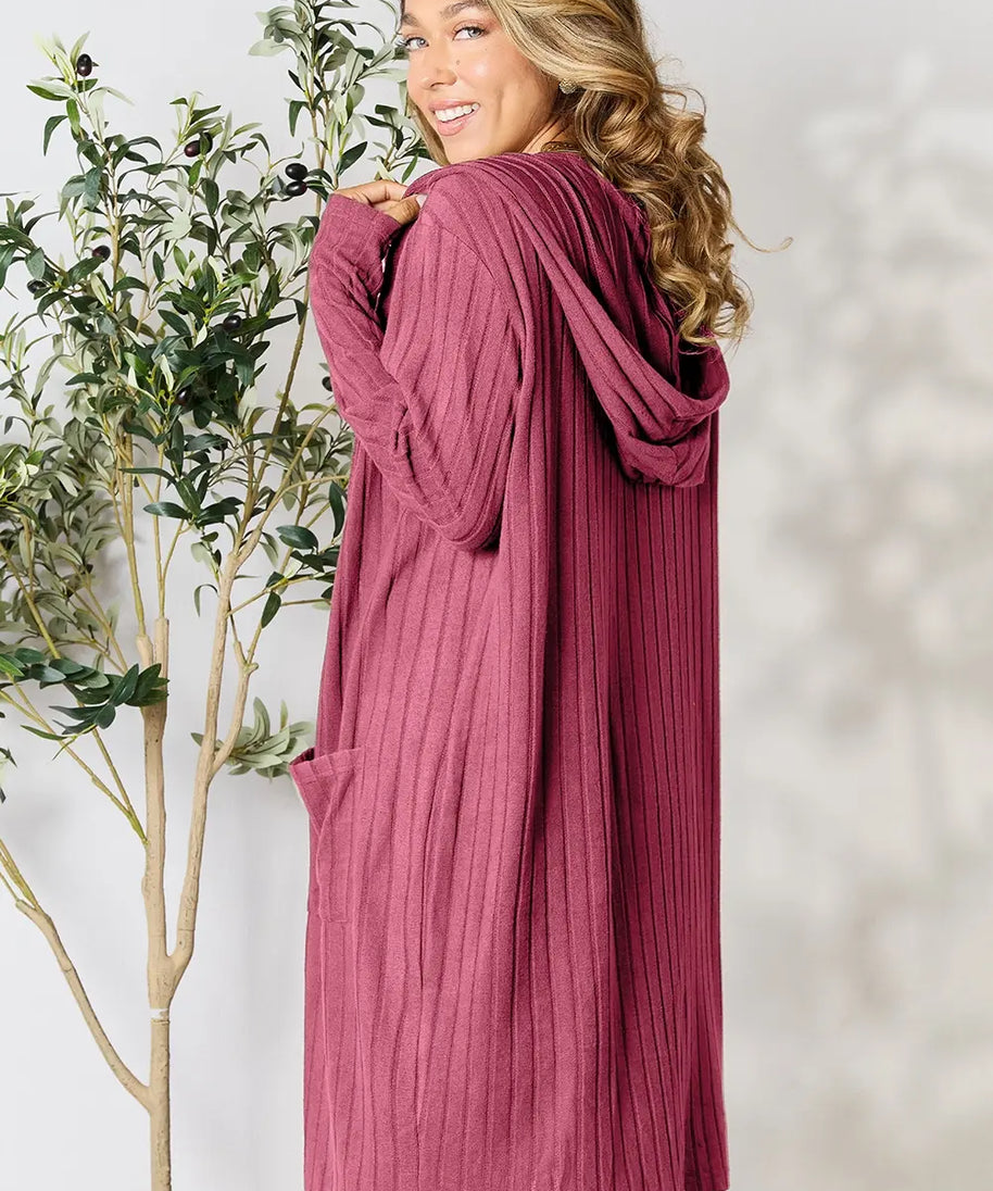 Basic Bae Full Size Hooded Sweater Cardigan