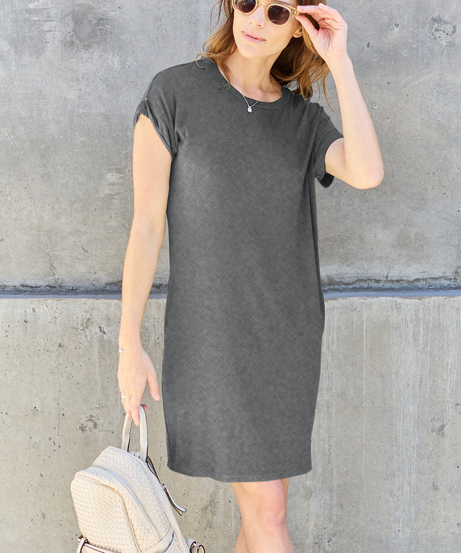 Basic Bae Full Size Round Neck Short Sleeve Dress with Pockets