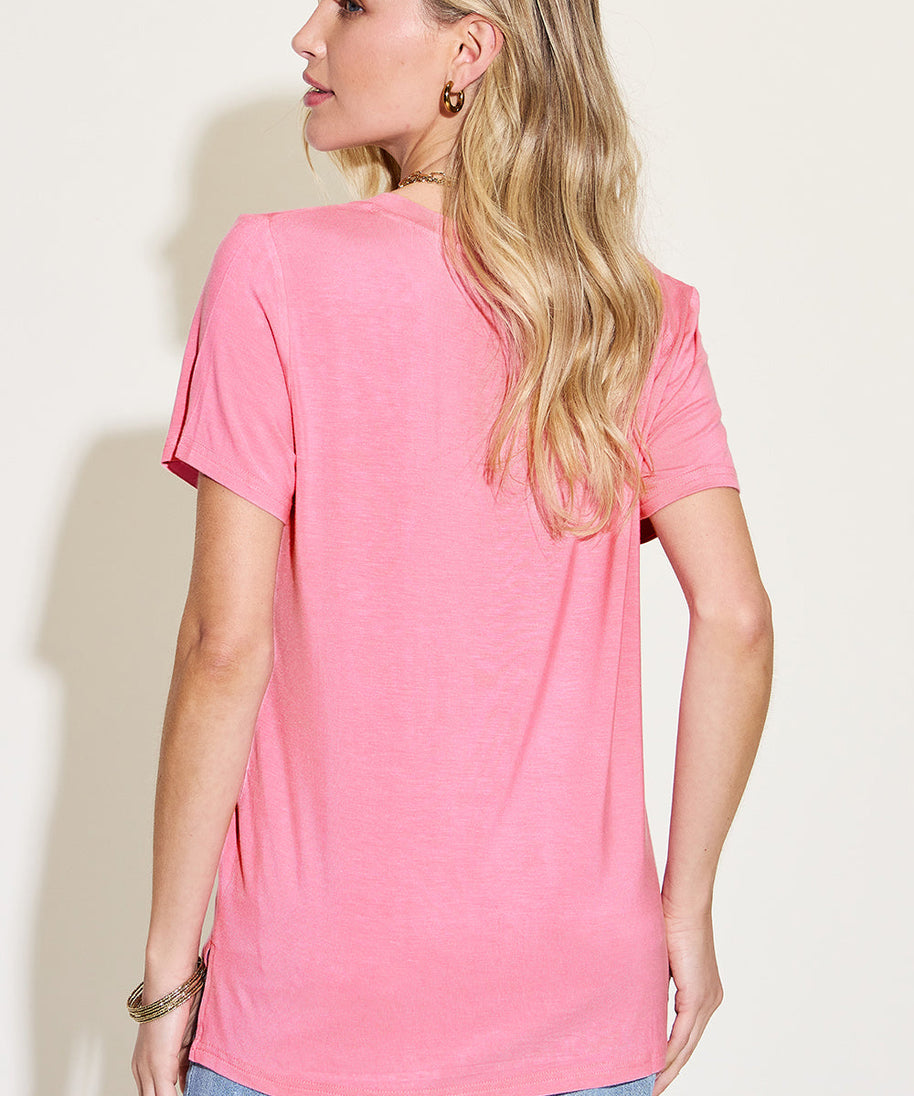 Basic Bae Full Size V-Neck High-Low T-Shirt