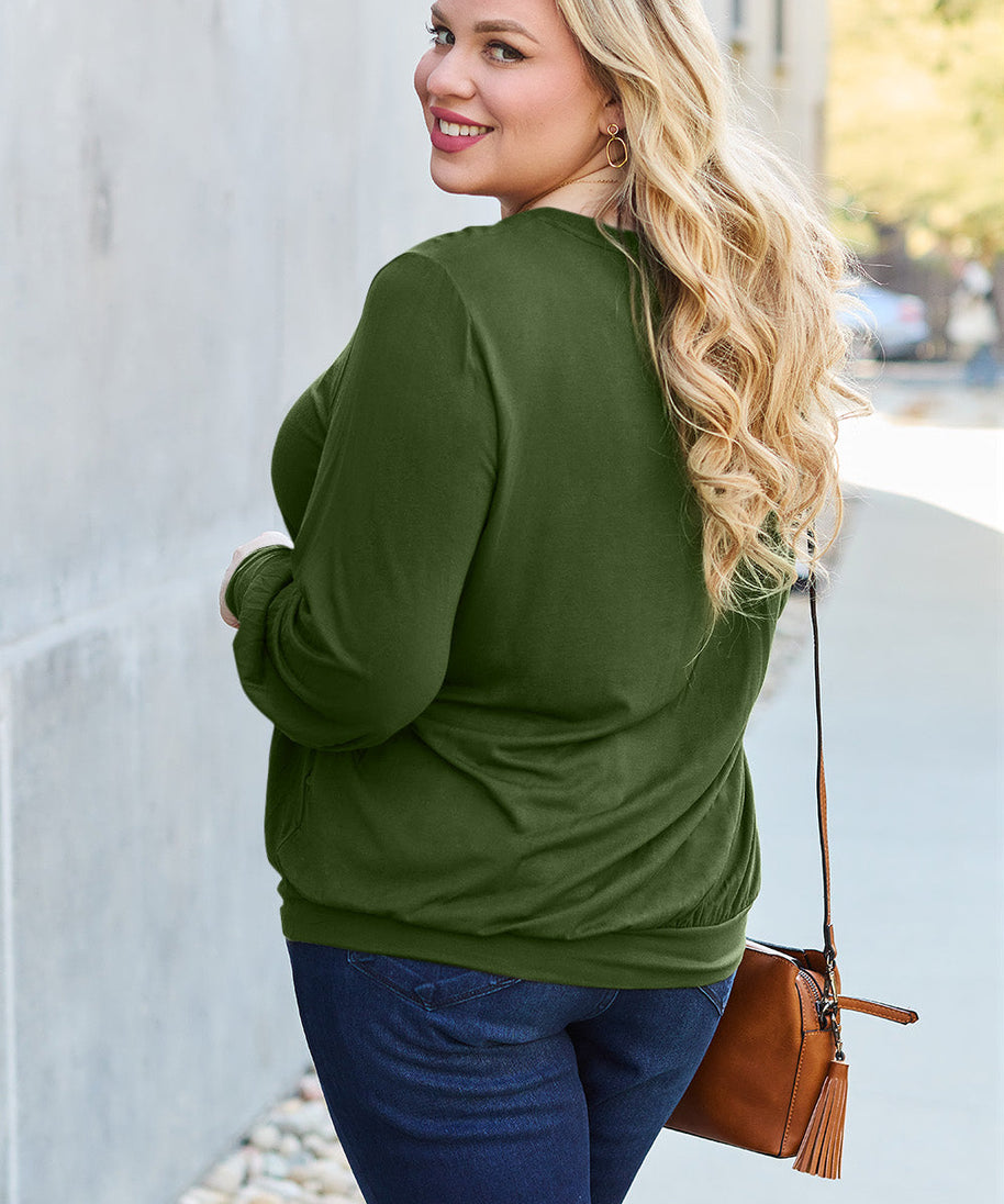 Basic Bae Full Size V-Neck Lantern Sleeve Top