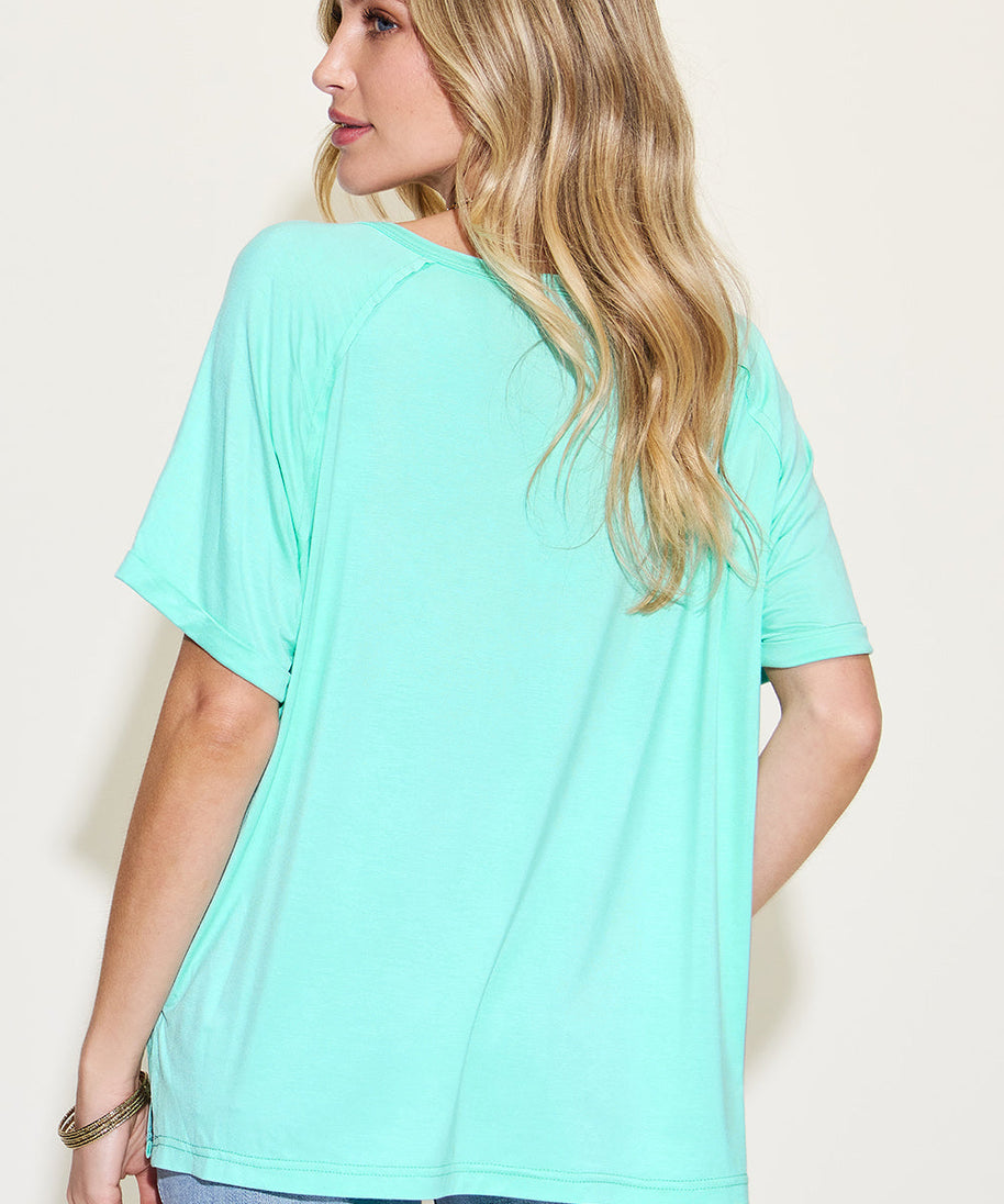 Basic Bae Full Size Bamboo Slit V-Neck Short Sleeve T-Shirt