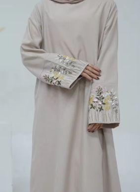 Floral Embroidery Muslim Dress for Women – Modest Viscose Abaya with Long Sleeves