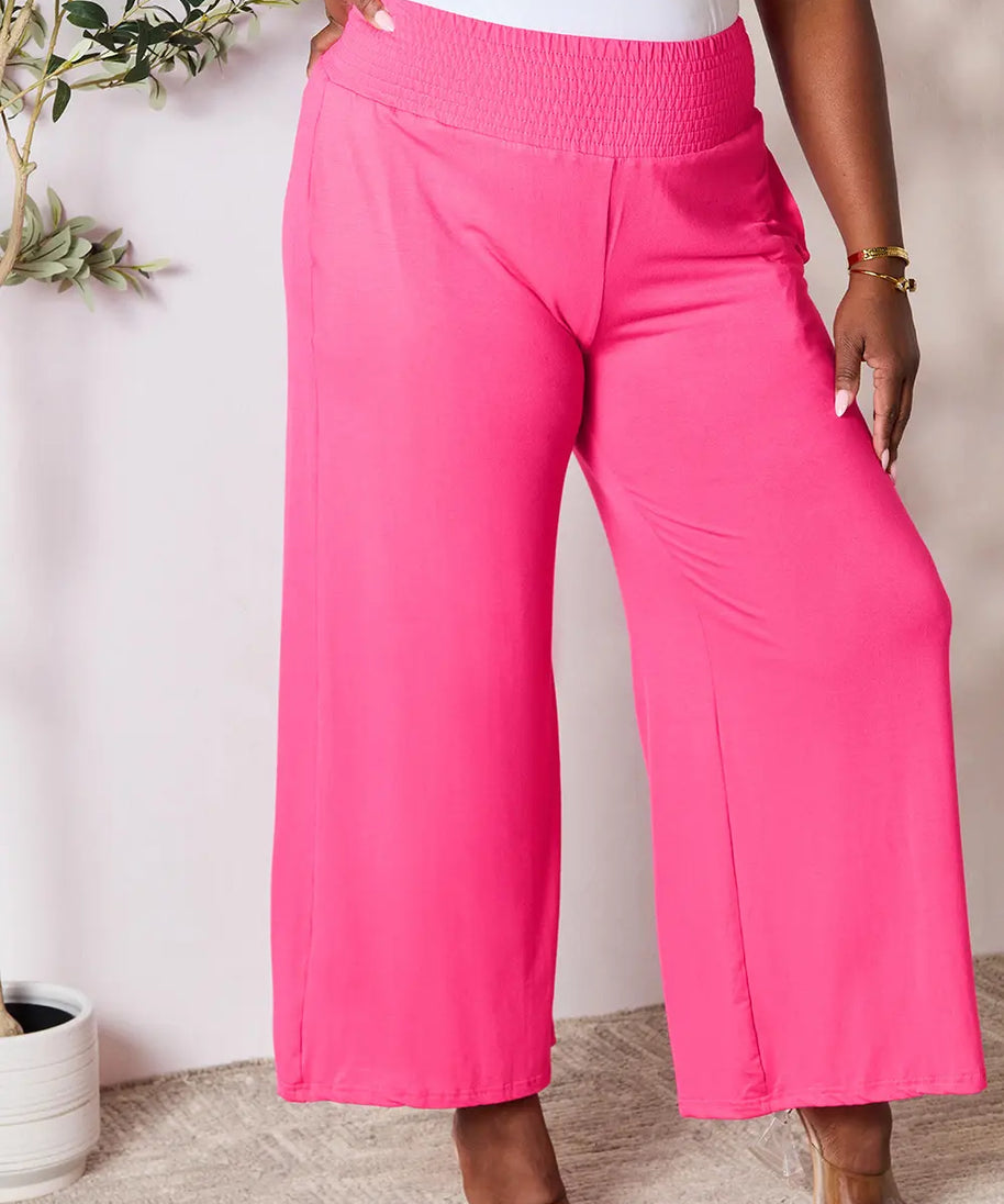 Basic Bae Full Size Smocked Wide Waistband Wide Leg Pants