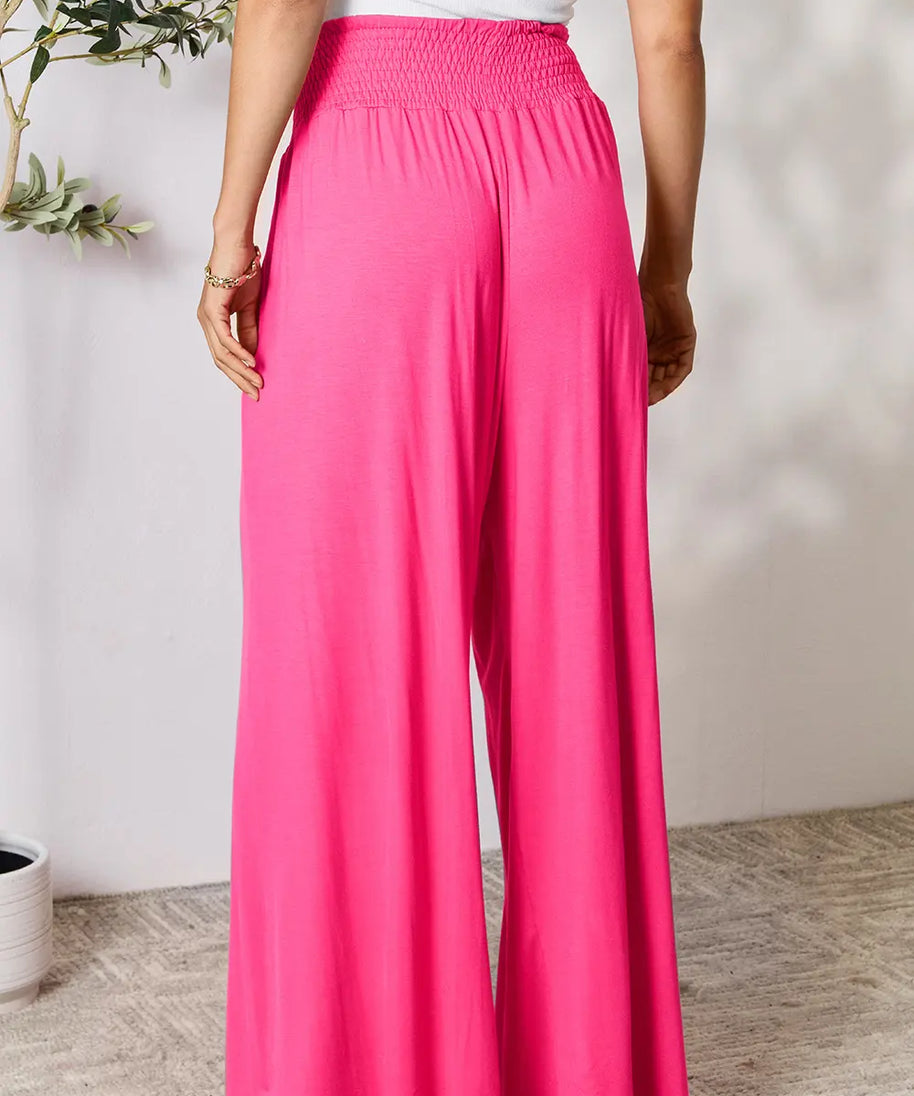 Basic Bae Full Size Smocked Wide Waistband Wide Leg Pants