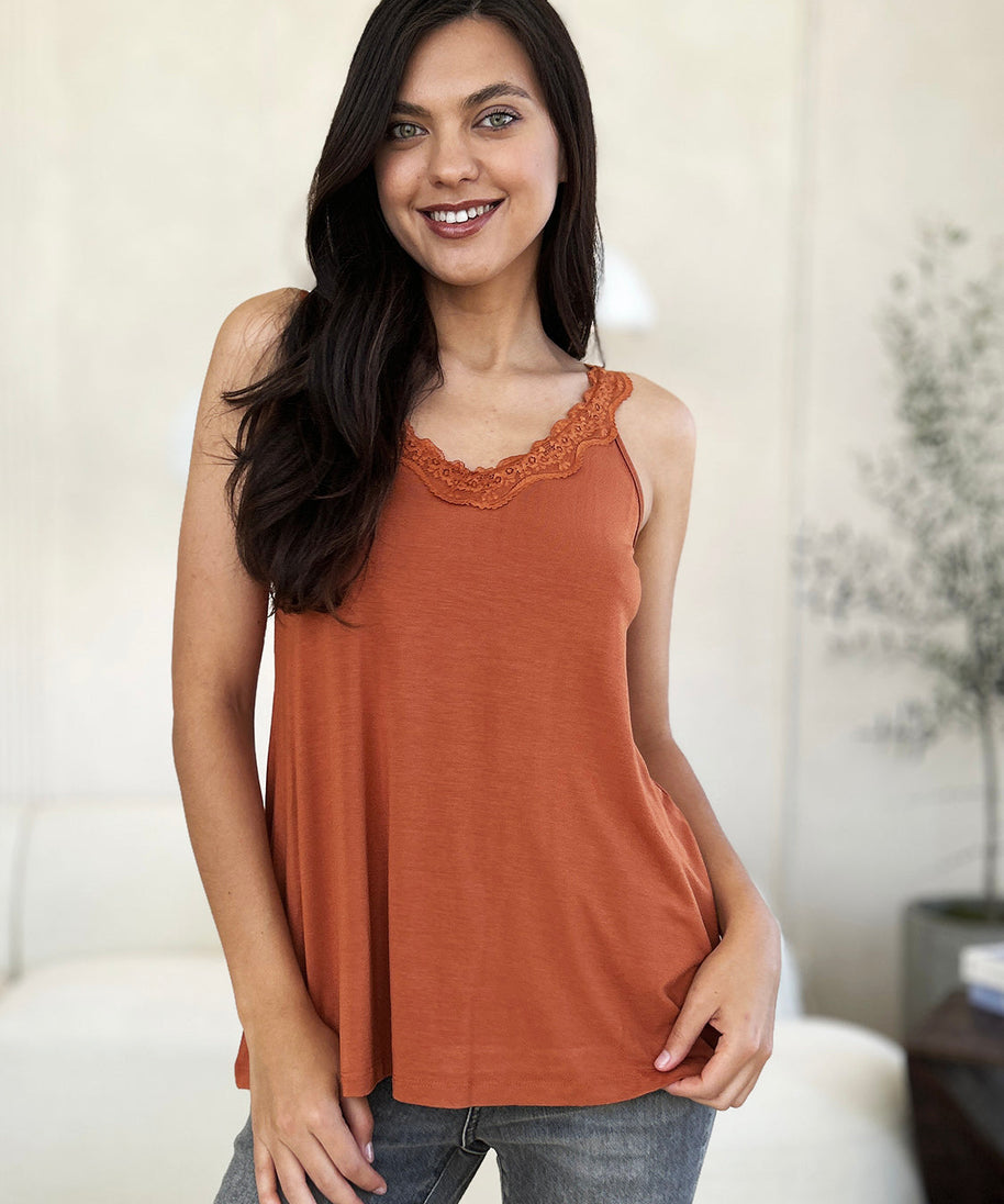 Basic Bae Full Size Lace Detail V-Neck Cutout Cami