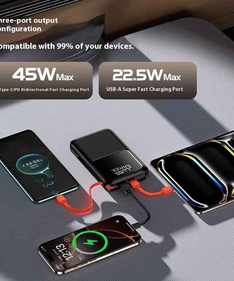 45W Fast Charging Power Bank 20000mAh with Built-In Cable – 3C Certified