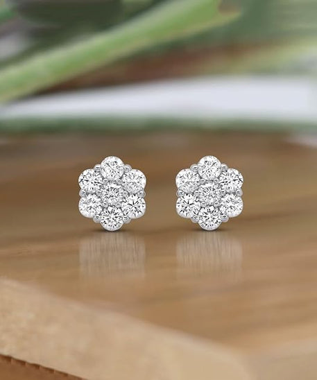 AGI Certified 2.00ctw Lab Diamond Floral Cluster Stud Earrings in 14kt White Gold