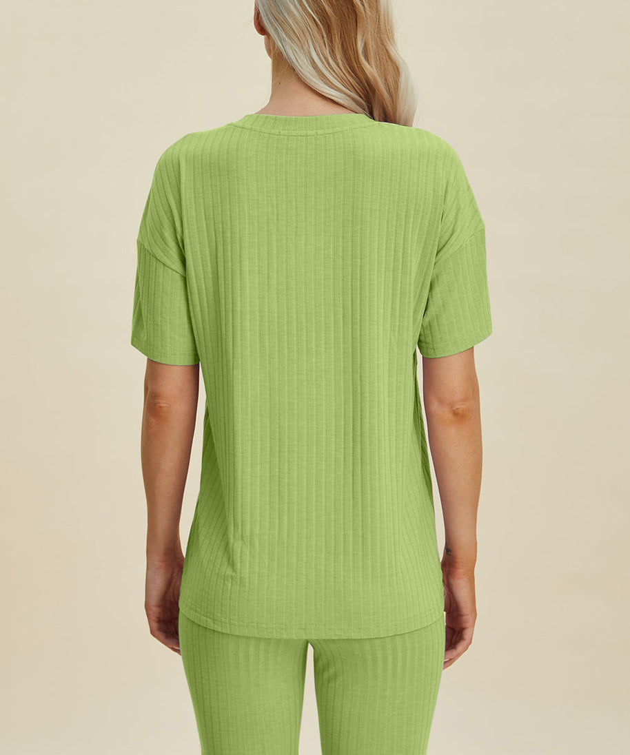 Basic Bae Full Size Ribbed V-Neck Short Sleeve Top and Shorts Set