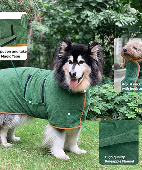Dog Bathrobe Towel – Fast Drying Microfiber Pet Robe for Dogs, 6 Colors & 7 Sizes