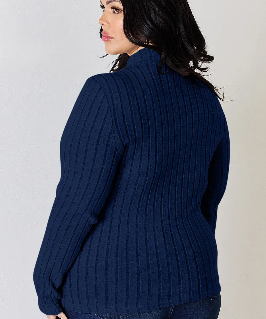 Basic Bae Full Size Ribbed Mock Neck Long Sleeve T-Shirt