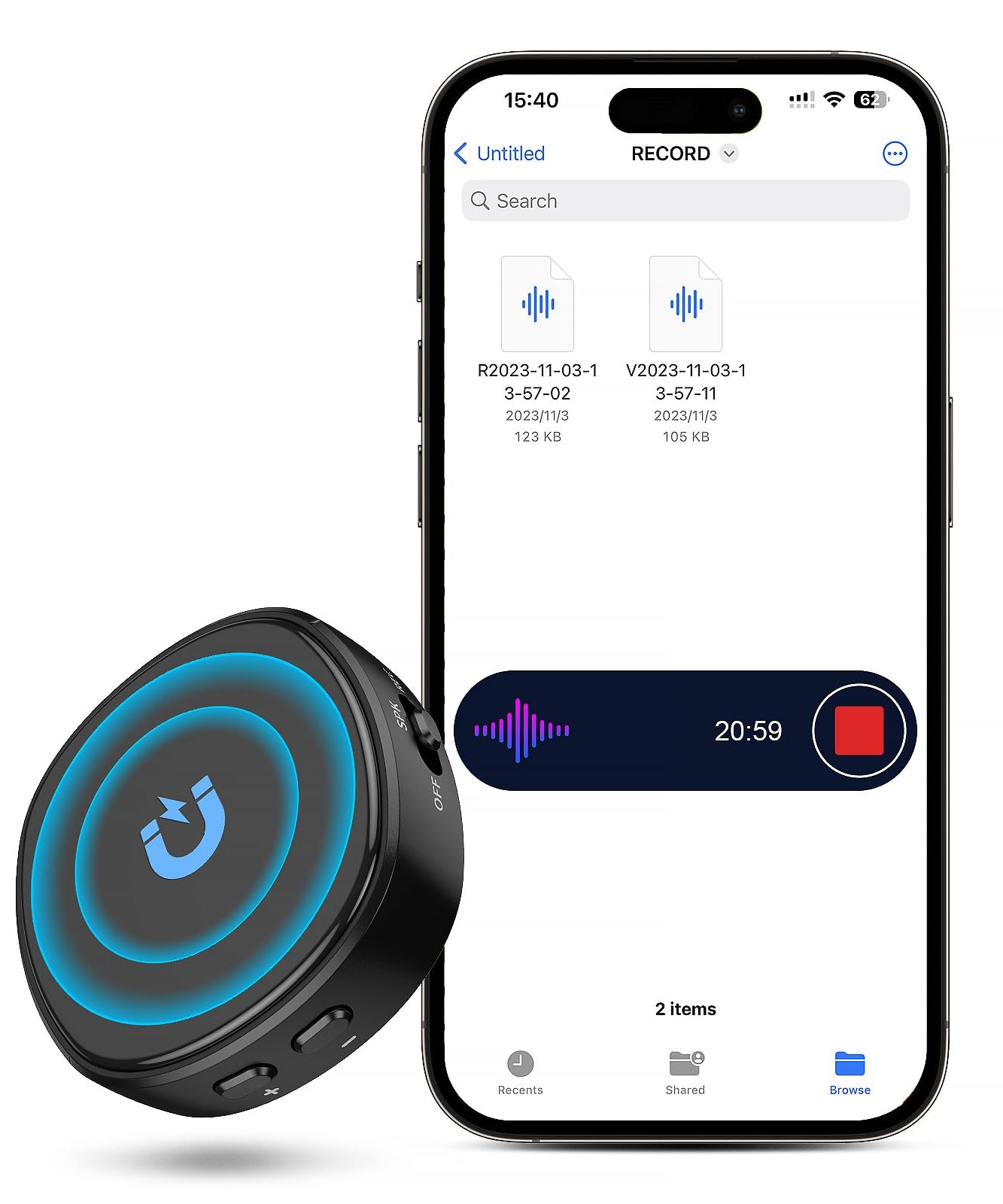 64GB Digital Voice Recorder with Playback - 3072Kpbs HD Dual Microphone Tape Voice Recorder with Noise Reduction 4800 Hours Audio Recording Device for Interviews/Meetings/Courses