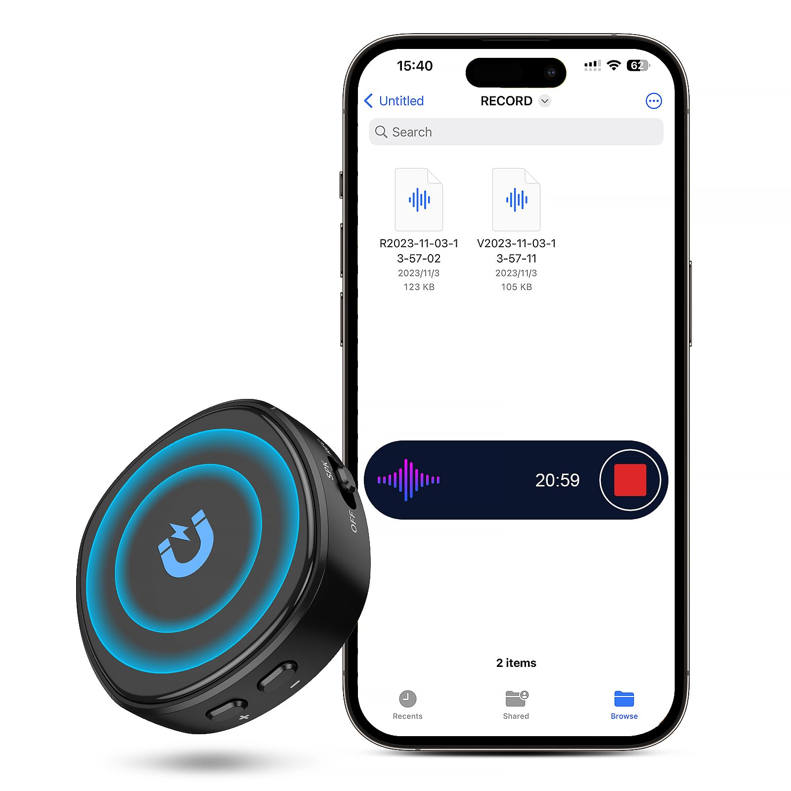 64GB Digital Voice Recorder with Playback - 3072Kpbs HD Dual Microphone Tape Voice Recorder with Noise Reduction 4800 Hours Audio Recording Device for Interviews/Meetings/Courses