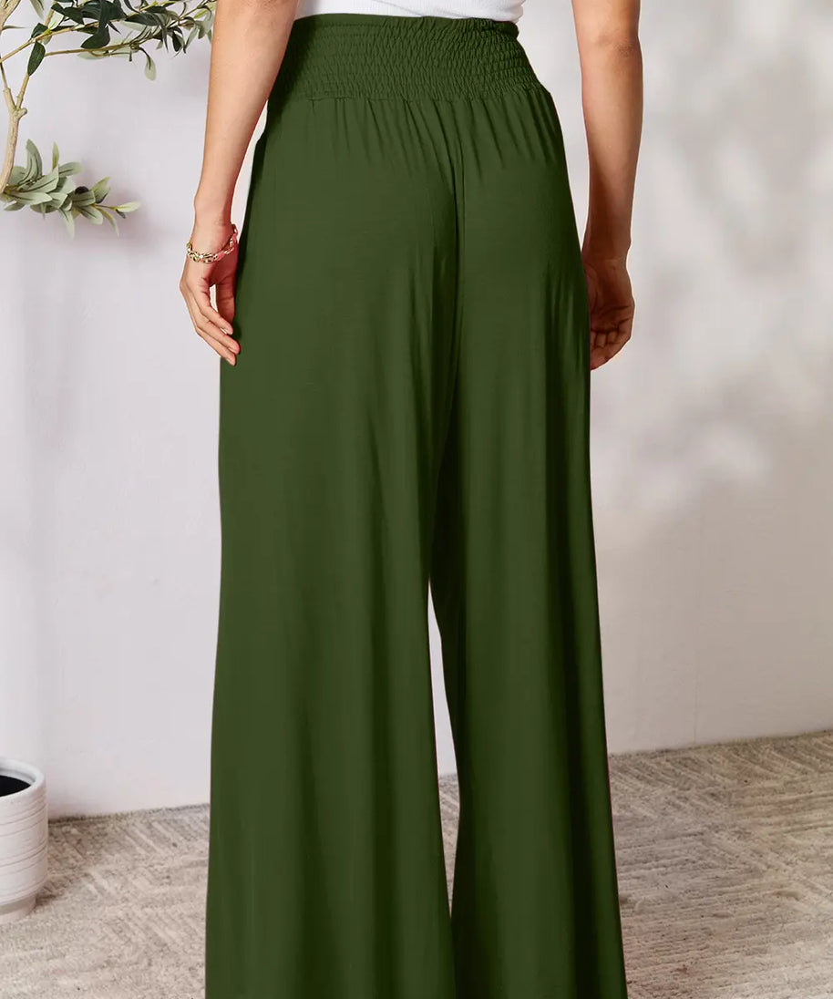 Basic Bae Full Size Smocked Wide Waistband Wide Leg Pants