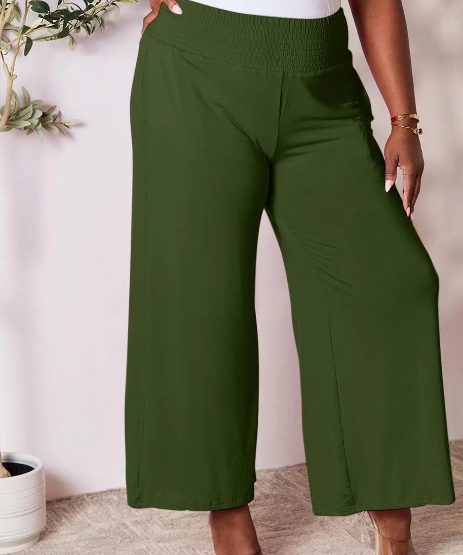 Basic Bae Full Size Smocked Wide Waistband Wide Leg Pants