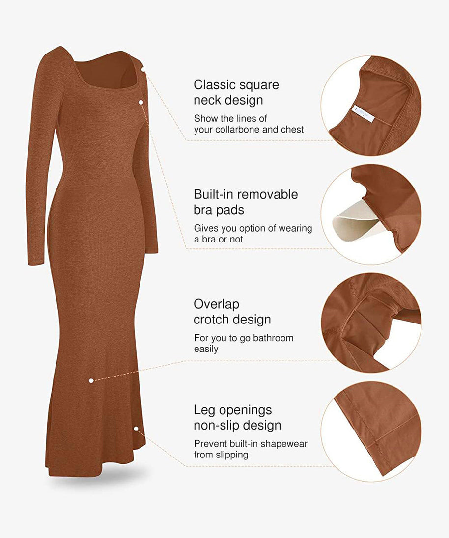 Basic Bae Built-In Shapewear Square Neck Long Sleeve Maxi Dress