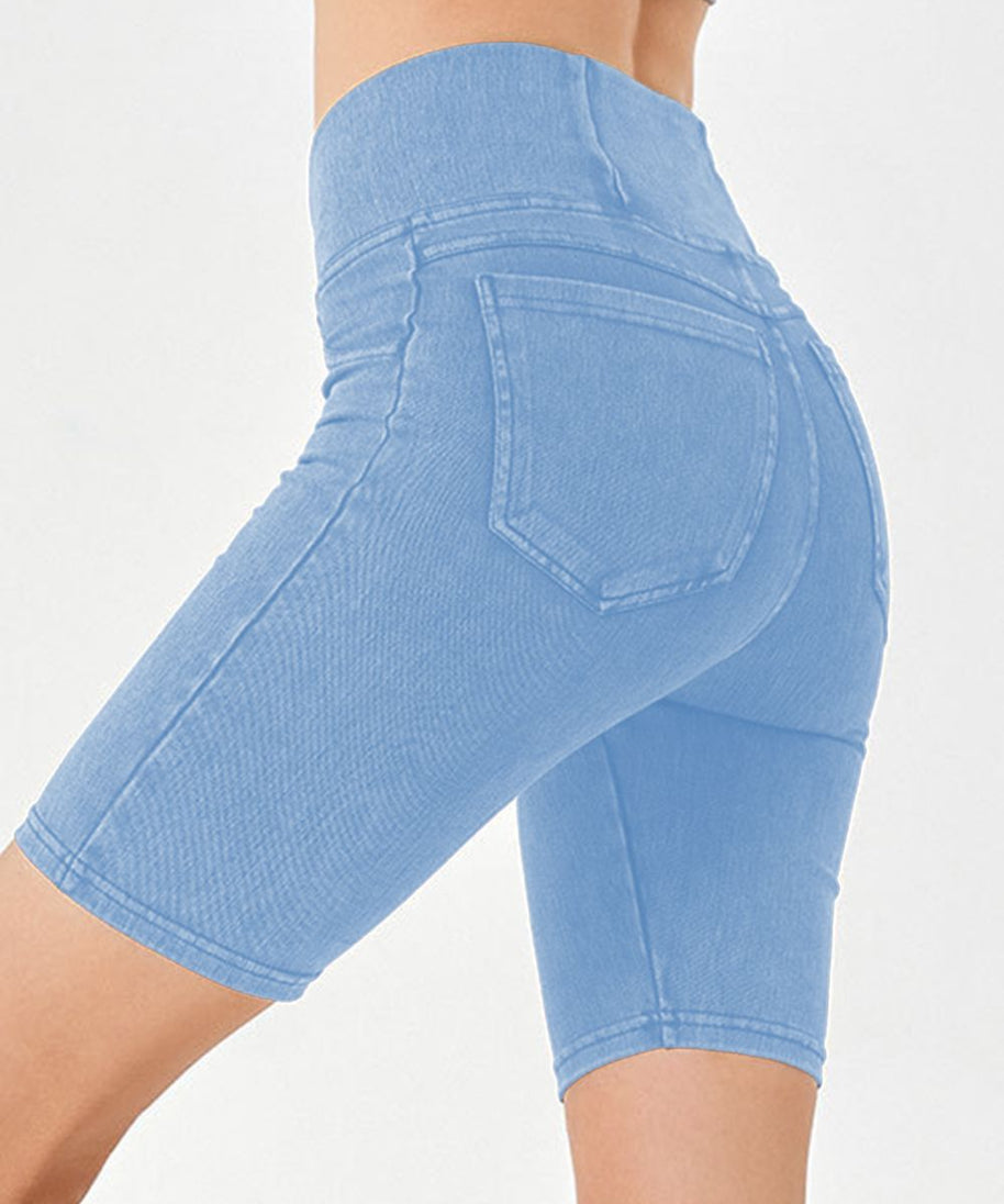 Basic Bae Asymmetrical Waist Denim Shorts with Pockets